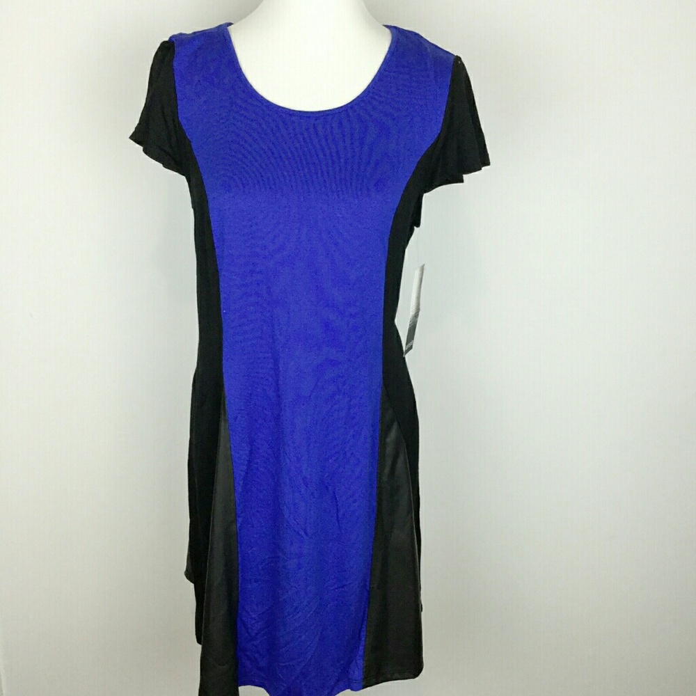 Kensie Cap Sleeve Dress Faux Leather Color…